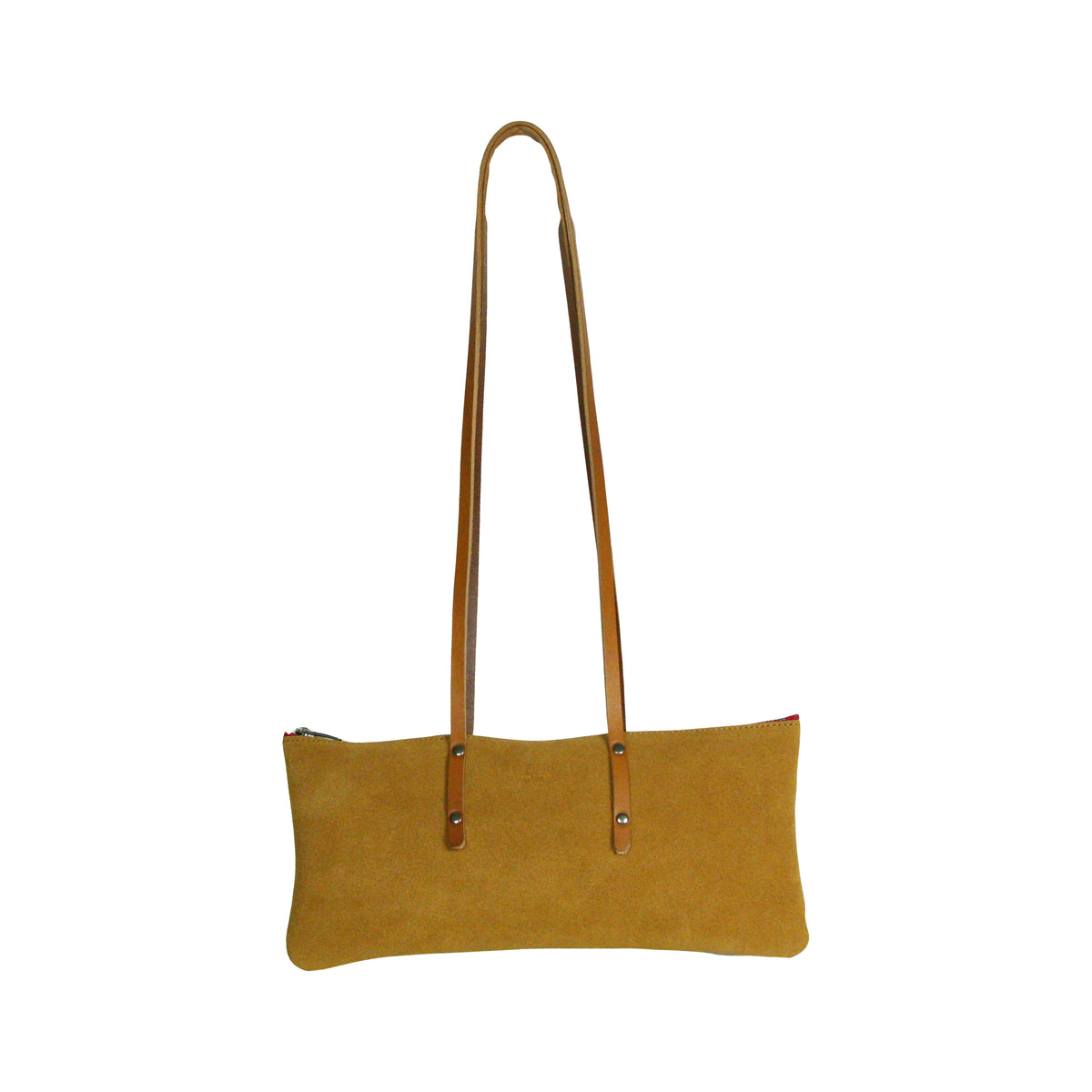Le Baguette en cuir velours ocre avec ses anses cognac.